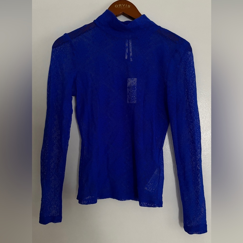 Anthropologie Vibrant Blue Lace Long Sleeve Top